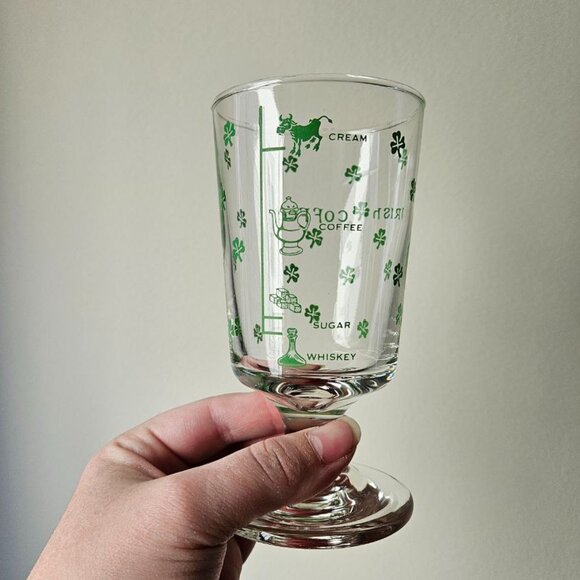 Set of 4 Vintage Libbey Irish Coffee Stemmed Glasses with Green Picture Recipe - Picture 3 of 6